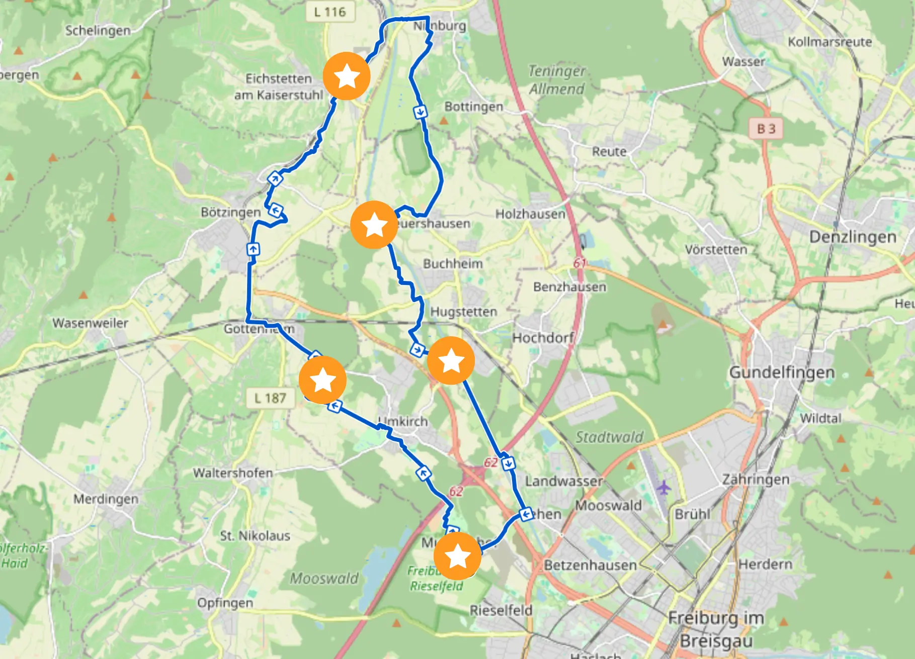 Karte der Stempelstationen entlang der Roll-Mit-Strecke